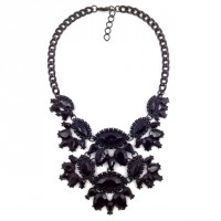 Nightscape Black Hand Painted Floral Stone Necklace